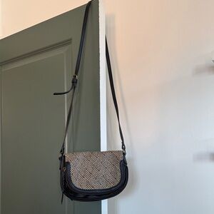 Woven Front Crossbody Bag in Black and Cream